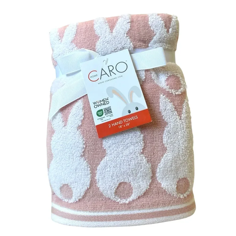 NEW Caro Hand Towels 2pk Pink & White Easter Bunny Rabbit 18x28